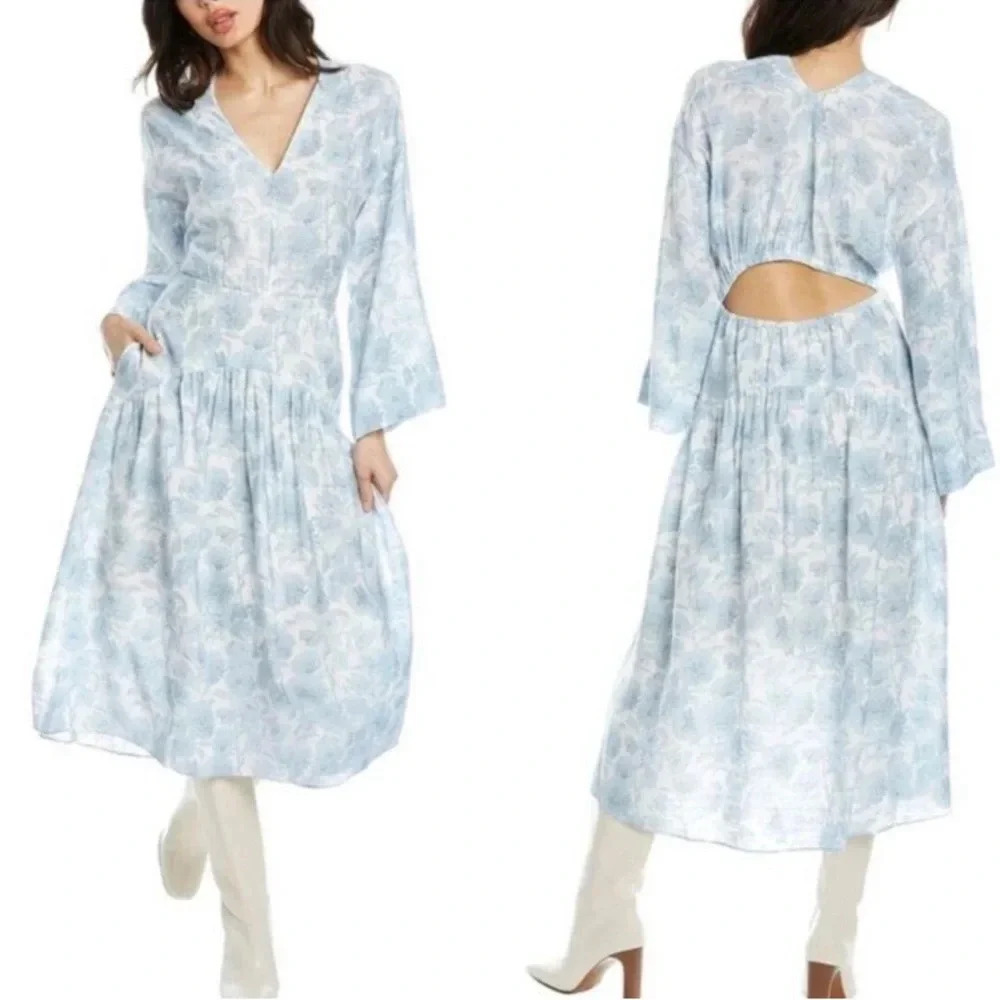 NWT VINCE Dahlia Long Sleeve Double V Neck Dress